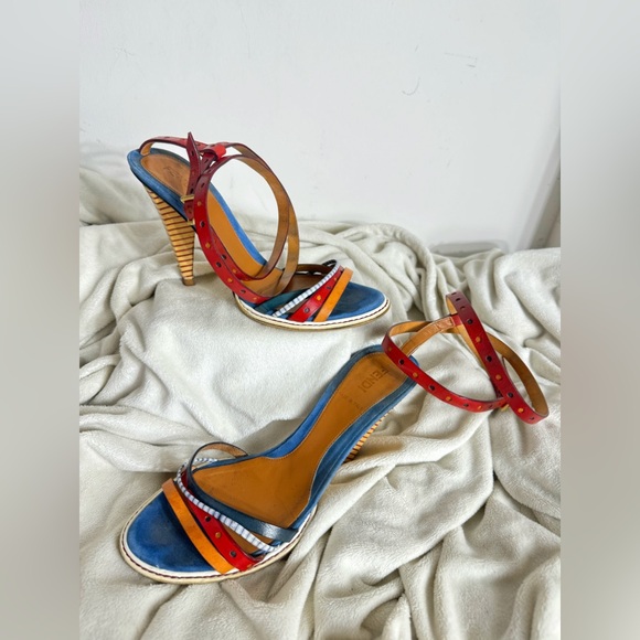 COPY - Fendi MultiColor MultiStrap Leather Wrap Around sandal kitten heals size… - Picture 5 of 10